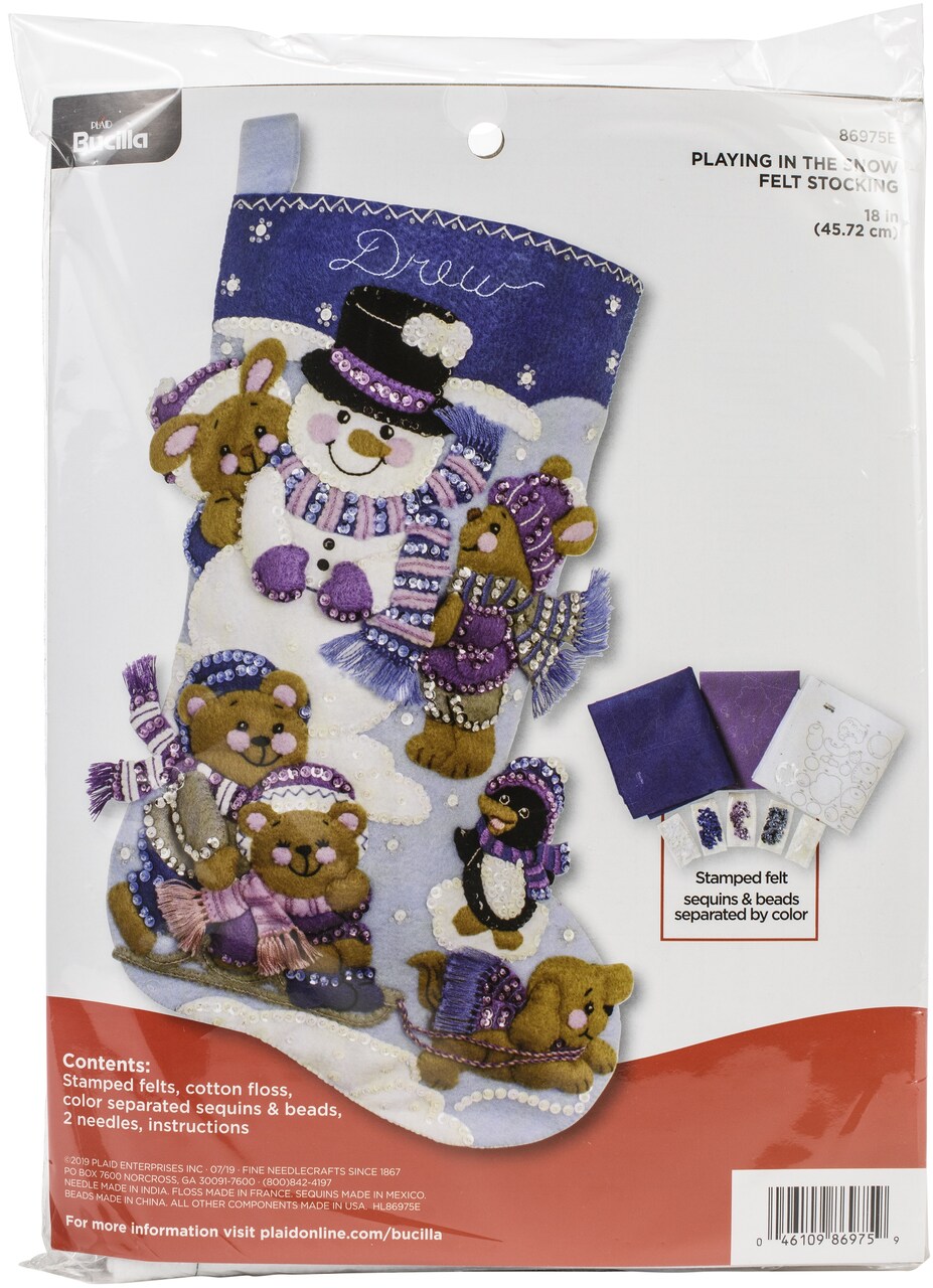 Bucilla Felt Stocking Applique Kit 18" Long-Playing In The Snow